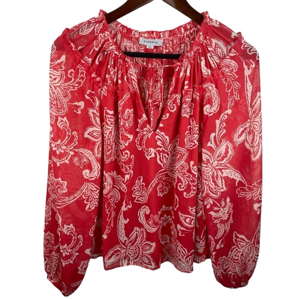 Evereve | Hayden Red White Floral Long Sleeve Blouse
